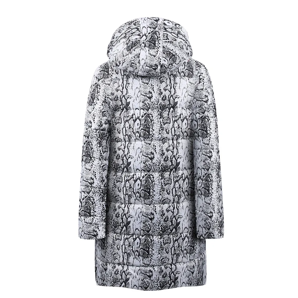 New Winter Jacket Women Thick Cotton Snake Print Casual Down Coat Zippers Long Fashion Warm Female Quilted Jacket Outwear 111#4