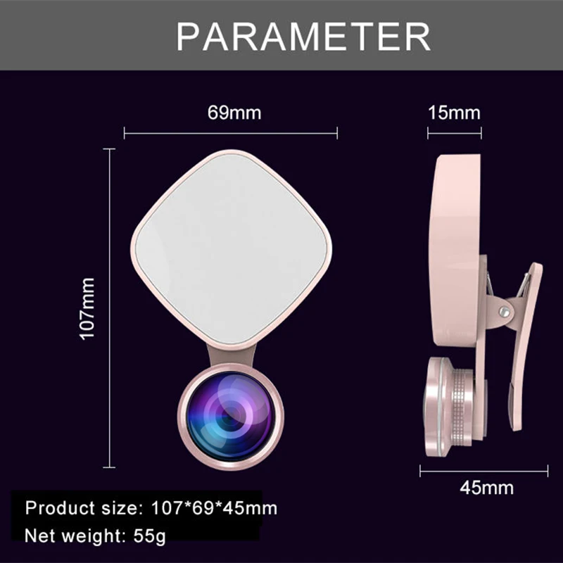 

Selfie Ring Light with HD 3 in 1 Fisheye Wide Angle Macro Lens Flash Led Camera Phone Photography Lens