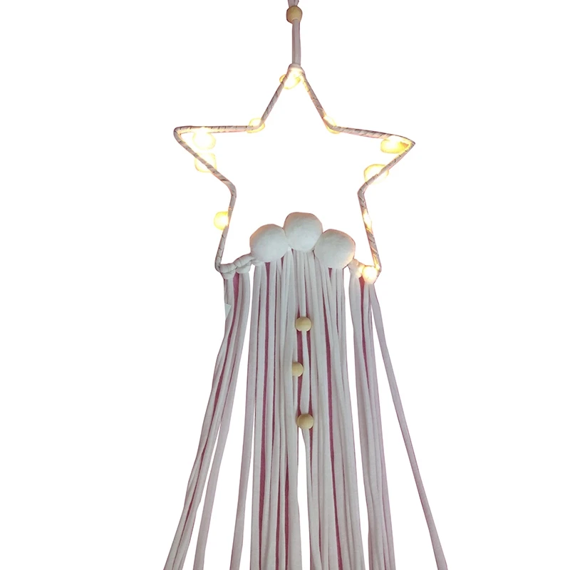 Decoration 5 Star Shape Beads Pendant Ornament Wall Hanging Dream Catcher Nordic DIY Home Props with LED Lamp Tassels