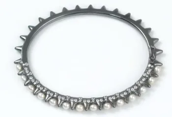 

925 Sterling silver jewelry Fashion geometric Spike Bangle Classic crystal Freshwater Pearl Bracelets Rock Punk party jewelry