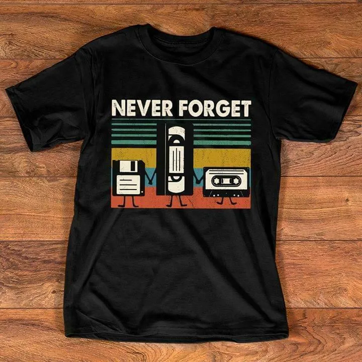 Never Forget Floppy Disk Vhs и Casette Tape футболка Черная Хлопковая мужская S-3Xl облегающая |