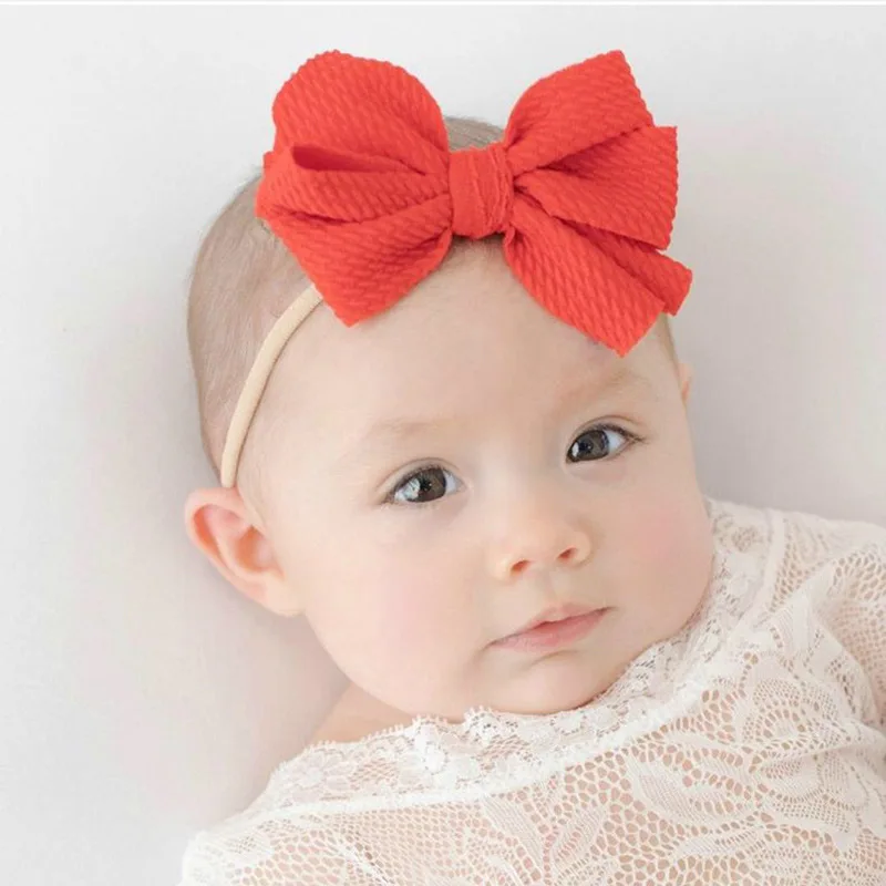 Large Messy Nylon Bow for Baby Girls Headwrap Skinny Nylon Headbands Newborn Bowknot Turban One Size Fit All Infant Headwraps