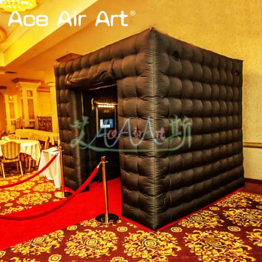  2.4m totally black inflatable photo booth cabinet social booth with curtain for dance party and eve