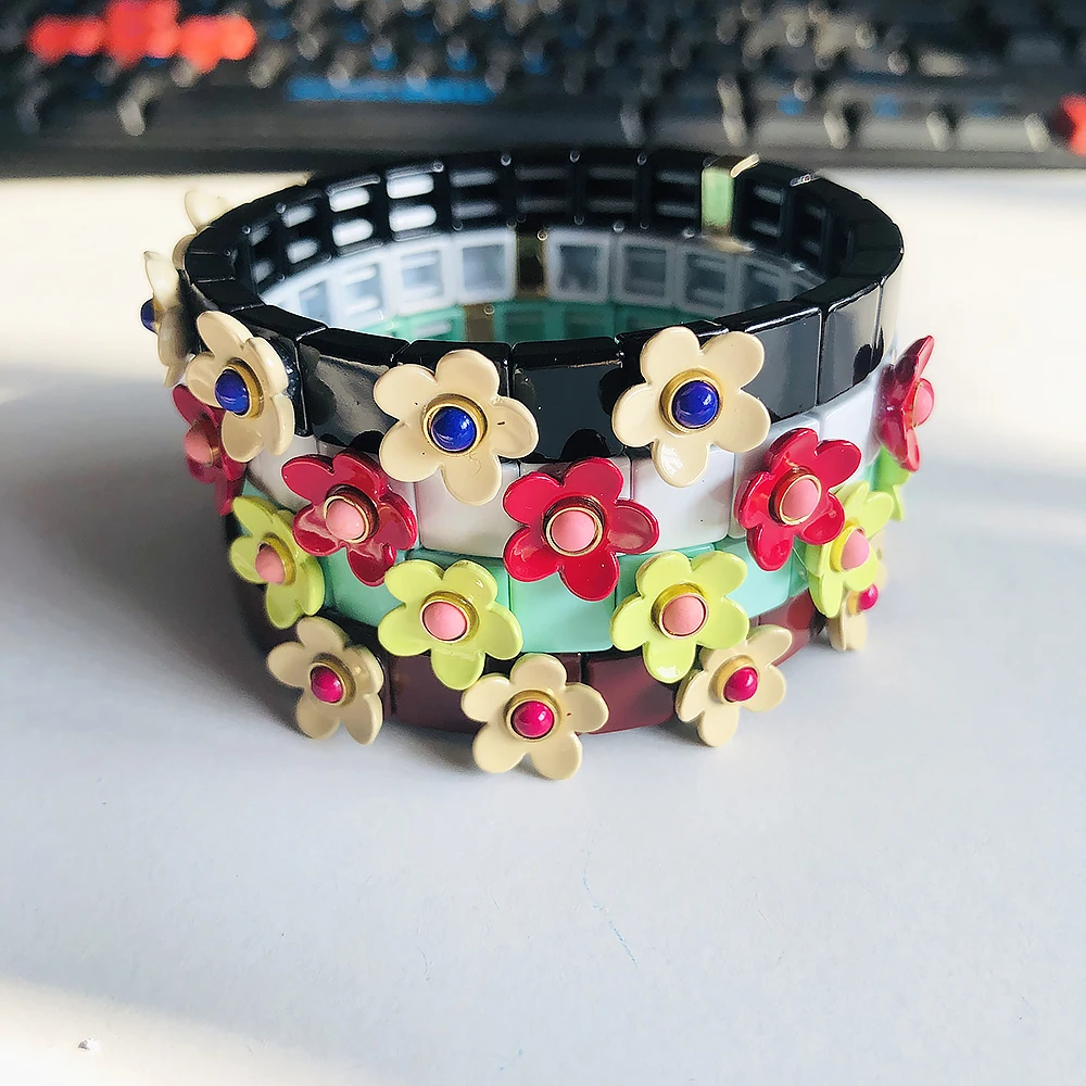 Enamel Flower Bohemian Rainbow Bracelets Women Multicolor Tile Beads Bracelet Pulsera 2021 Alloy Summer Beach Fashion Jewelry | Украшения и