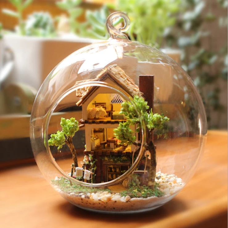 Тропического леса Стекло шар Кукольный дом DIY деревянный ручной работы мини