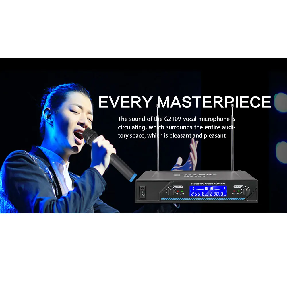 Wireless Microphone G-MARK G210V Professional Karaoke 2 Channels Dynamic Handheld Mic For Party Church Show Home