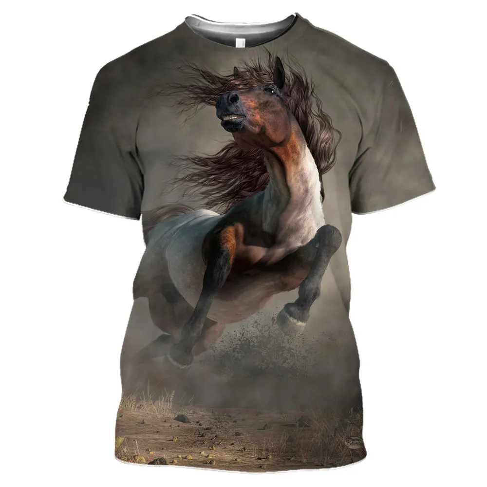 LIASOSO 2021 3D Print Robust Horses Snow Anime Horse Animals Tshirt Women Men Casual T-shirt Pullover Short Sleeve Large Clothes