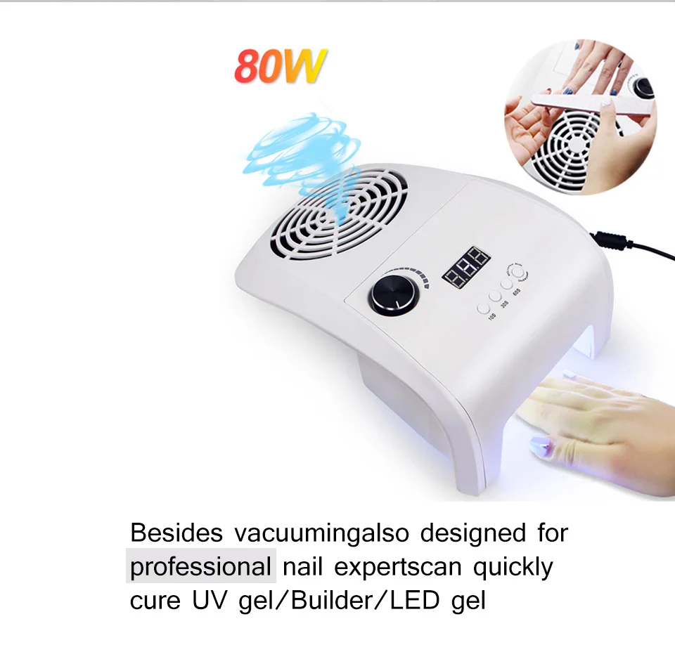 Bolsas de pó Coletor de Poeira Equipamento da Arte do Unha para o Salão de Beleza 2 em 1 Led para Manicure com 2 Lâmpada Secagem Polonês Uso Ferramenta 80w uv Gel 2 80w 2 em 1 uv lâmpada led