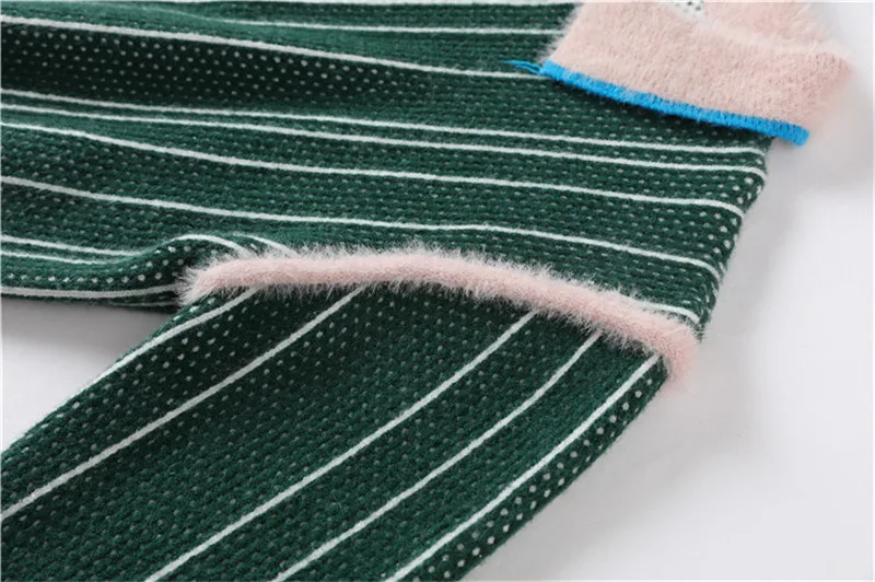 Новые винтажные зеленые полосатые женские свитера и пуловеры для подиума с длинным рукавом Женский вязаный свитер джемпер осенне-зимняя одежда