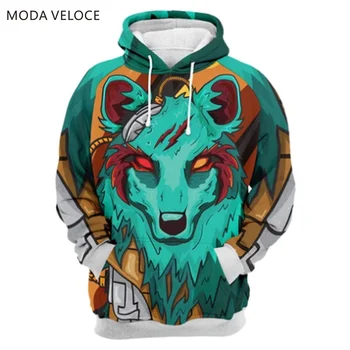 

MODAVELOCE The Green Elite Wolf Hoodie Polyester With Wool Warm Hoodies Sweatshirts Men 3d Anime's Hoodie With Hood