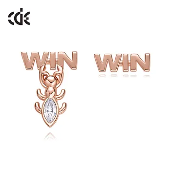 

CDE Cute Women Jewelry WIN WIN Ant Stud Earrings with Crystal from Swarovski Rose Gold Color Copper Asymmetry Earrings Gift