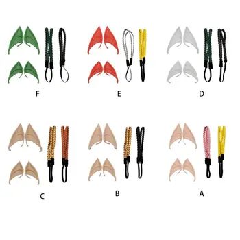 

2 Pairs Fantasy Latex Hobbit Elf Fairy Ears with 2 Pcs Hair Braid Headband for Anime Halloween Masquerade Cosplay Party Costume