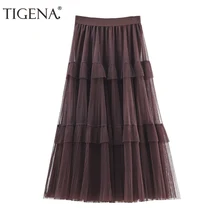 Женская длинная плиссированная юбка TIGENA, трапециевидная юбка макси с высокой талией для женщин на осень-зиму