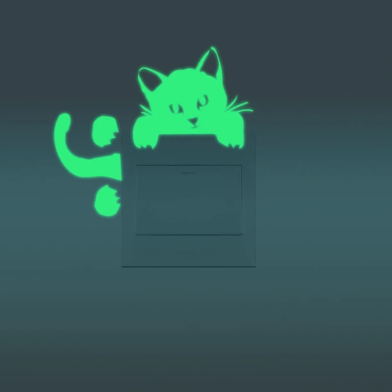 

Luminous Cartoon Wall Sticker Glow In The Dark Cat Sticker Kid Bedroom Sticker Home Decoration Cat carved luminous stickers