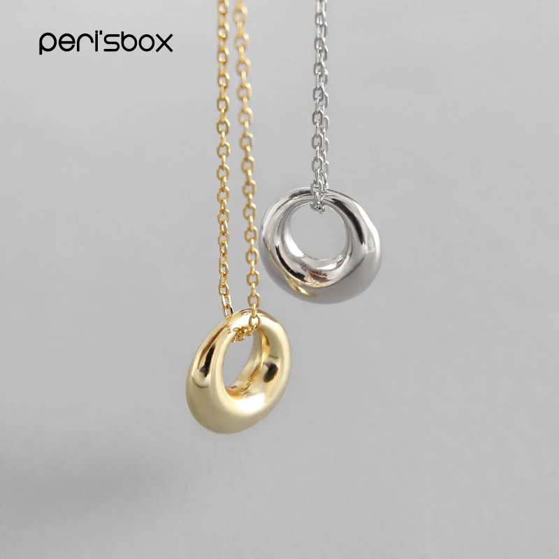 

Peri'sbox 925 Sterling Silver Hollow Out Gold Round Necklace Chunky Hoop Charm Necklaces Geometric Circle Dainty Necklace Women