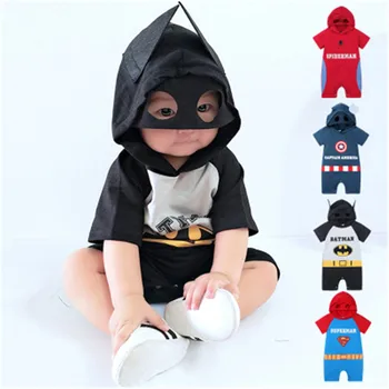 

Fashion Summer Newborn Baby Boy Marvel Hero Mask Clothes Cartoon Baby Spiderman Hero Batman Superman Captain Jumpsuit Rompers
