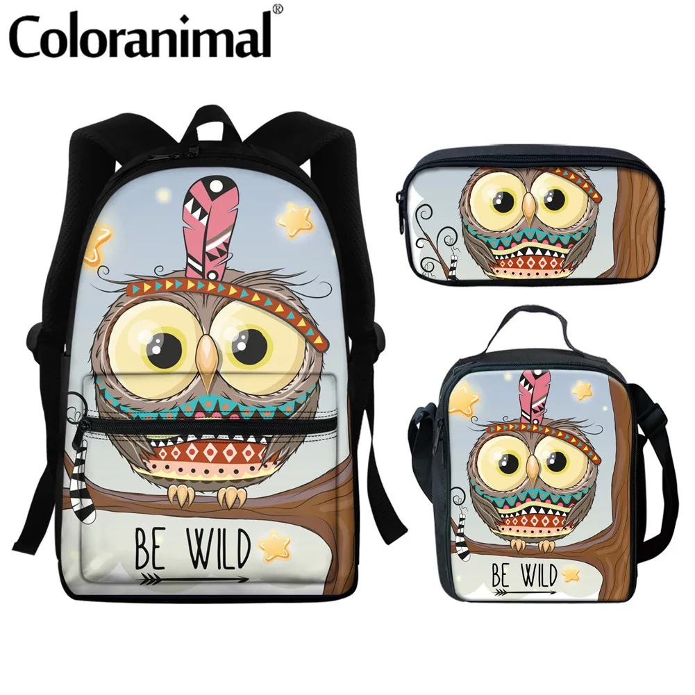 

Coloranimal Cute Cartoon Wild Owl Design School Backpack Set for Teenager Boys Girls Cool Children Kids Scool Bag Student bolsa