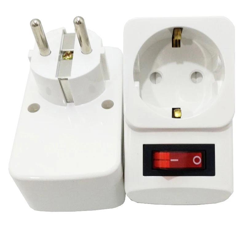 

1/2/5/10/50/100 Pcs EU standard power adapter 16A 250V EU Plug Adapter With Switch ON/OFF Wall Socket 4.8 MM plug