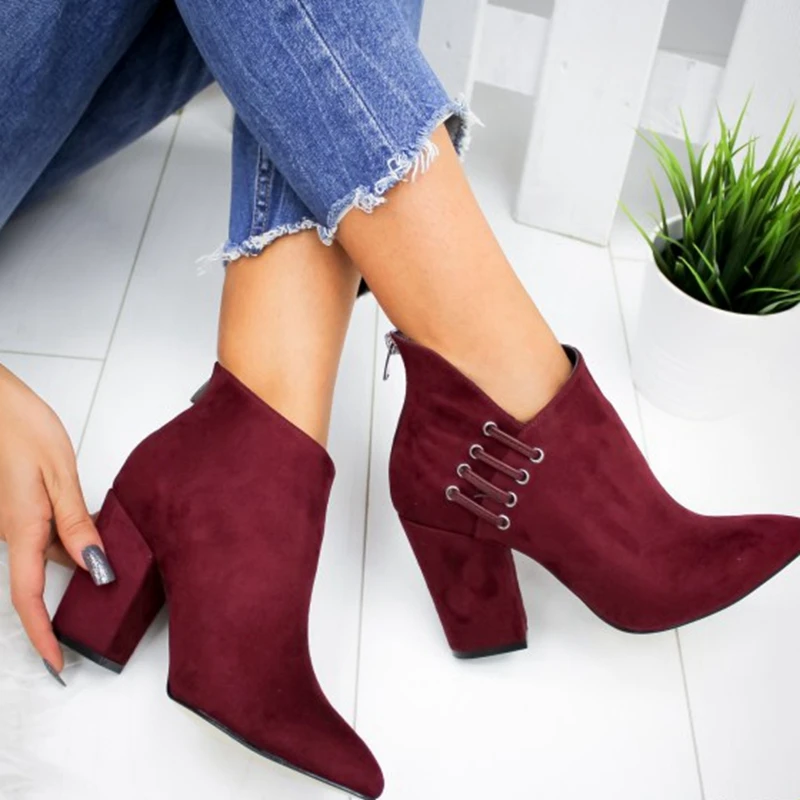 Oeak/ г. Новая женская обувь пикантные ботильоны короткие ботинки Модная европейская обувь на высоком каблуке с острым носком женская обувь, большие размеры 35-43