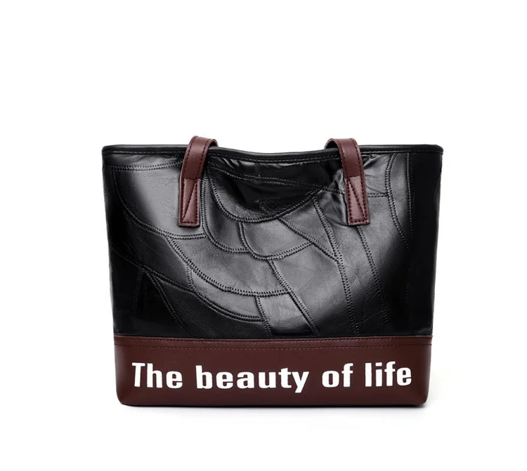 REPRCLA New Patchwork Leather Women Bag Autumn And Winter Ladies Handbag Big Capacity Shoulder Bag Casual Tote