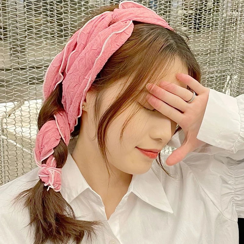 Pleated Embossed Solid Color Cotton Diamond Scarf Female Spring  Summer Soft Versatile Korea 150*30cm Decorative Small Shawl E41