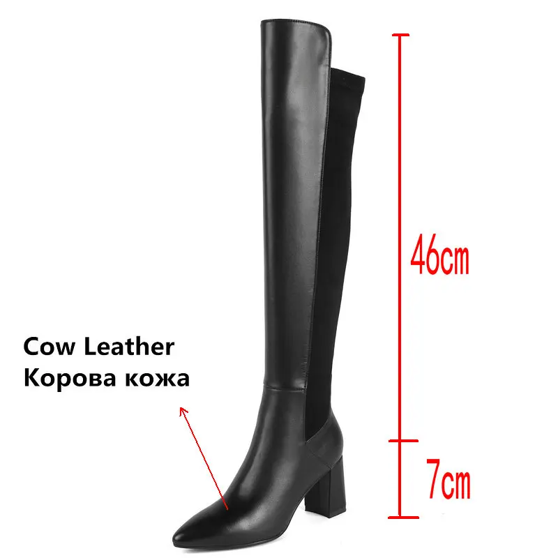 Vintage Female Over The Knee High Boots Fall Winter Newest Working Party Classic Basic Cow Leather Women's Shoes