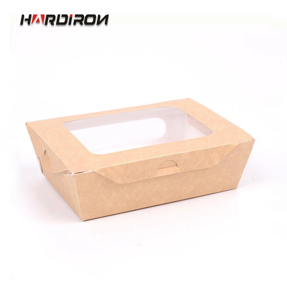 

HARDIRON Thickened Disposable Kraft Paper Lunch Box Fruit Salad Transparent Window Packaging Takeaway Box