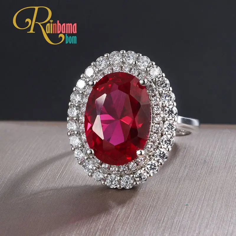 Rainbamabom Vintage 925 Solid Sterling Silver Created Moissanite Ruby Gemstone Wedding Engagement Ring Fine Jewelry Wholesale Rainbamabom Vintage 925 Solid Sterling Silver Created Moissanite Ruby Gemstone Wedding Engagement Ring Fine Jewelry Wholesale