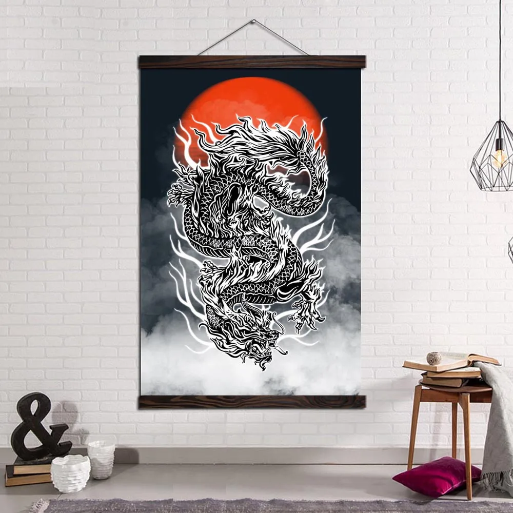 Modern Wall Art Prints And Poster Canvas Painting Immagine Decorativa Per Soggiorno Rising Sun Chinese Dragon