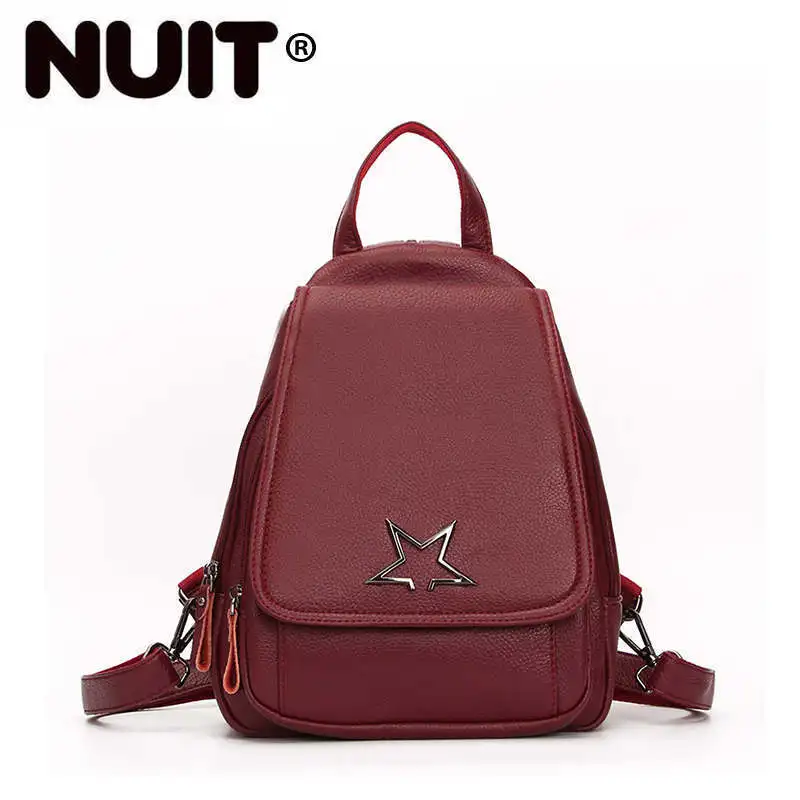 

Women Multifunction Backpacks Female Vintage Leather Backpack Designer High Quality Star Solid Ladies Bagpack Sac A Dos New