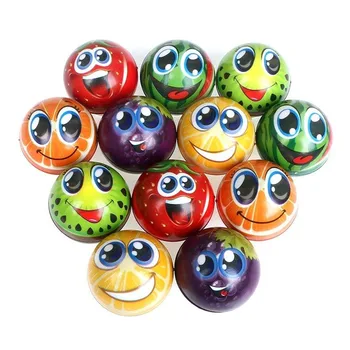 6pcs 6.3cm Soft PU Foam Sponge Fruits Orange Grimace Smiley Face Squeeze Ball Antistress Relief Ball Toys for Boys Kids 1