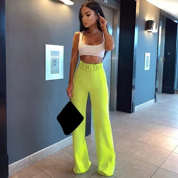 

Hot Sale 2019 Autumn Fashion High Waist Wide Leg Pants Women Solid Sashes Slim Long Trousers Casual Straight Pants