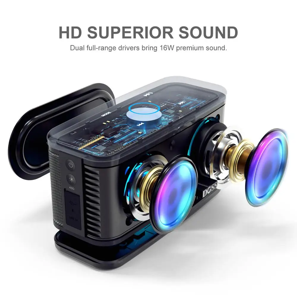 DOSS SoundBox Plus TWS bluetooth колонка 2*8 Вт Портативная Беспроводная s стереозвук глубокие