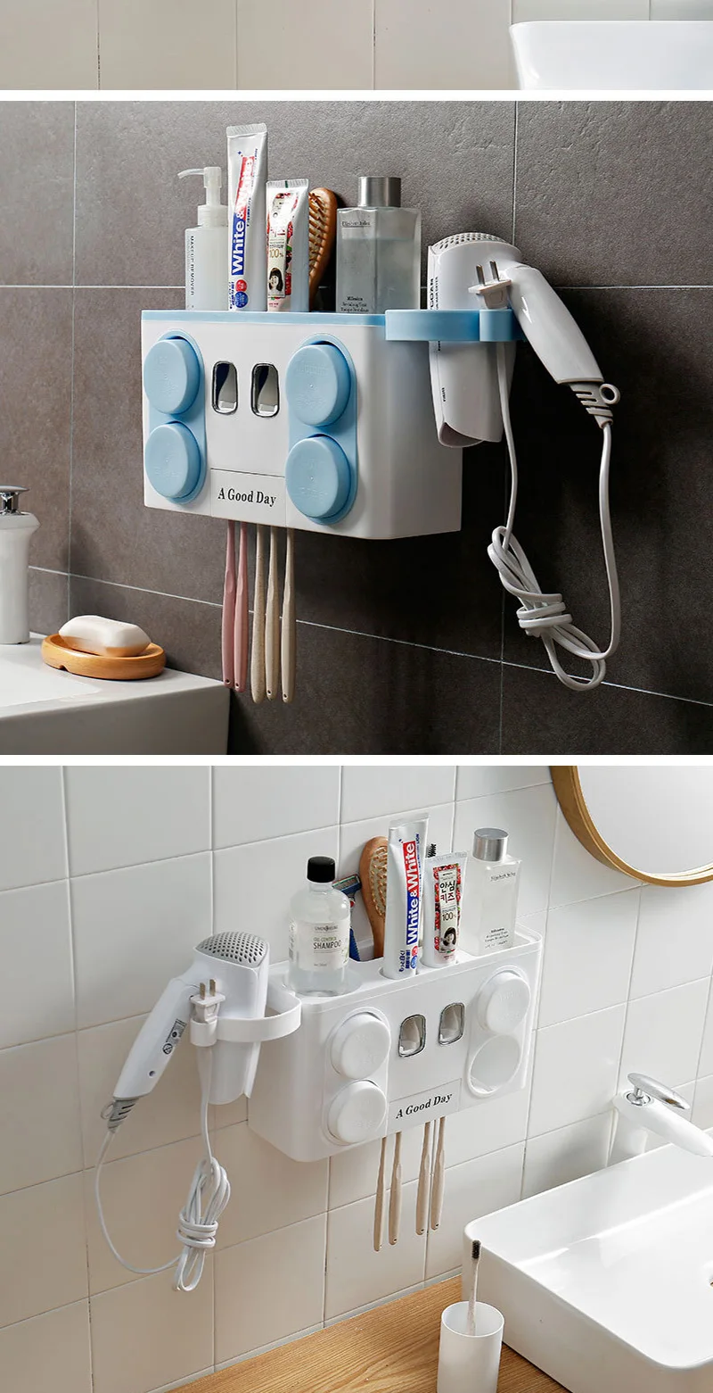 Multifunction Bathroom Accessories Automatic Toothpaste Dispenser With Suction Cup Toothbrush Holder Wall Toothpaste Squeeze