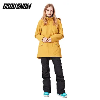 

2019 GSOU SNOW Women Ski Jacket Pant Ski Suit Snowboard Coat Trouser Windproof Waterproof Outdoor Sport Wear Female Winter Suit