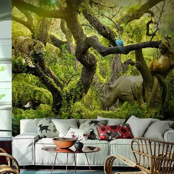 

Photo Wallpaper 3D Stereo Primitive Forest Animals Murals Living Room Bedroom Study Art Wall Painting Papel De Parede Wallpapers