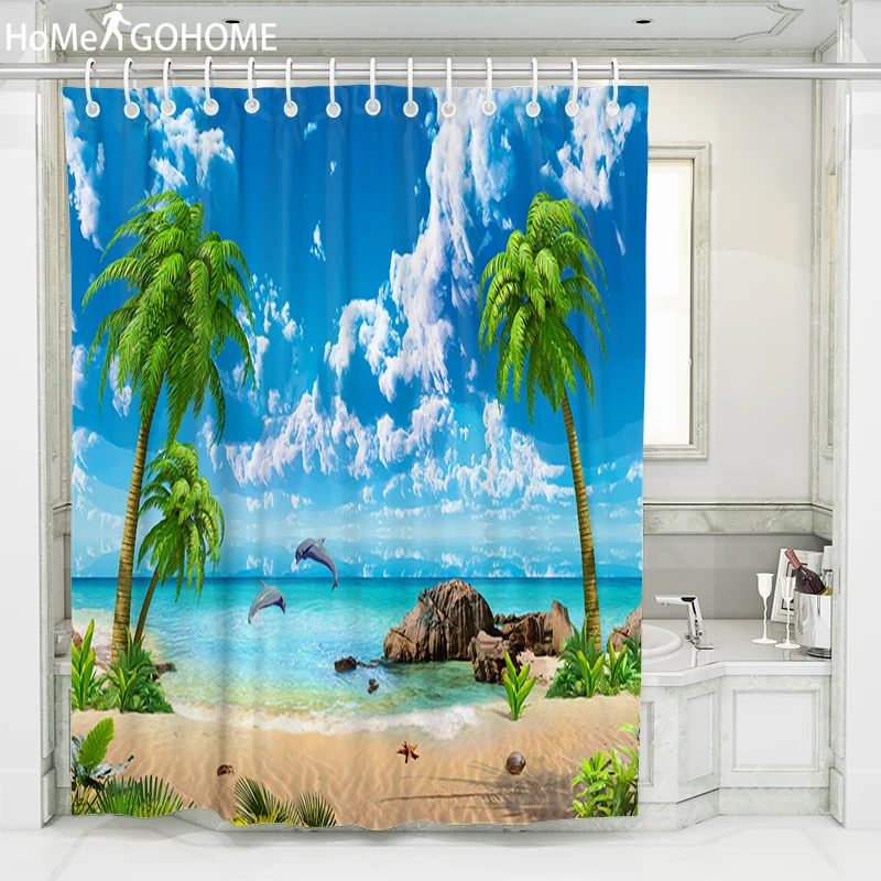 

Psychedelic Seascape Waterproof Bath Shower Curtain 3d Beach Custain for Bathroom Waterproof Bath Screen douchegordijn landschap