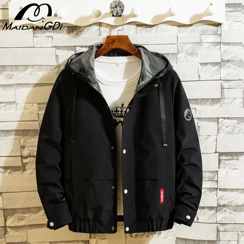 

MAIDANGDI 2020 Autumn Jackets Long-Sleeve Leisure Outerwear 100% Cotton Solid Color Fashion Coat Spring New Casual Men Clothing
