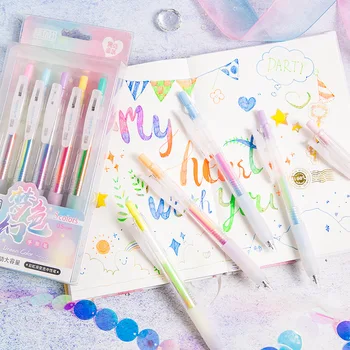 

5PCS/Set Colored Gel Pens Highlighter Art Marker Pens 0.5mm Color Gradient Fantasy Flash Pen Diary DIY Fairy Pen Press Pen