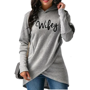 

Hoodies For Women Wifey Letters Print Split Hoodies Women Sweatshirt Femmes Girls Casual Pattern Cute Autumn Buckle Plus Size