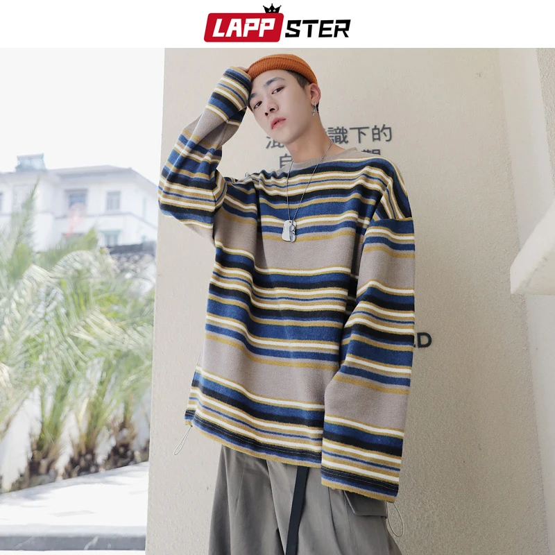 

LAPPSTER Men Harajuku Striped Hoodies 2019 Mens Japanese Streetwear Oversized Sweatshirts Autumn Pullover Hip Hop Clothes 5XL