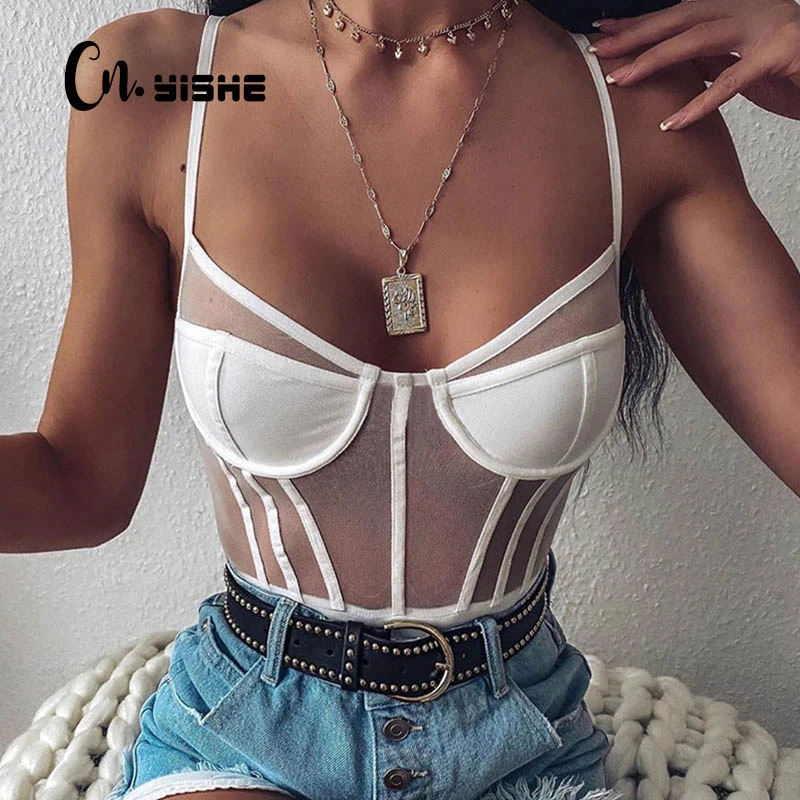 CNYISHE 2020 Mesh See-through Sexy Bodysuit Women Rompers Summer Casual Slim Streetwear Outfits Bodycon Bodies Ladies Jumpsuits mesh bodysuit