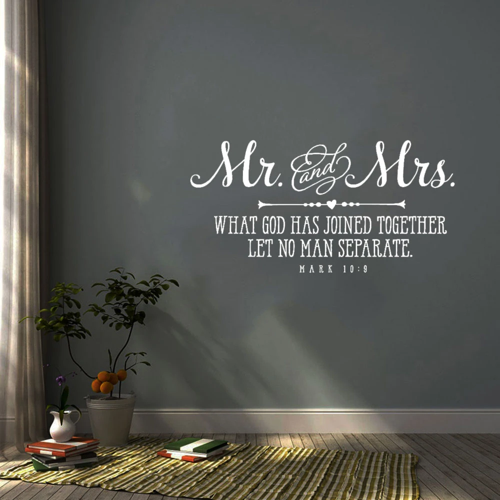 Autocollant Mural Mr And Mrs Ce Que Dieu A Joint Ensemble Etiquette Adhesive 10 9 Couple Amour Citation De Verset De La Bible Decor Mural En Vinyle Dw6859 Aliexpress