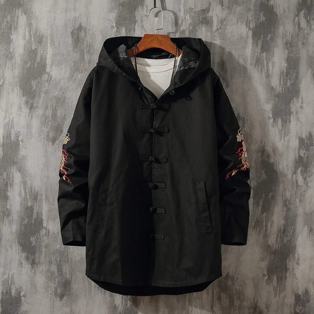 

Tide Men New Winter Style Retro Cotton And Hemp Embroidered Cap Coat Large Coat