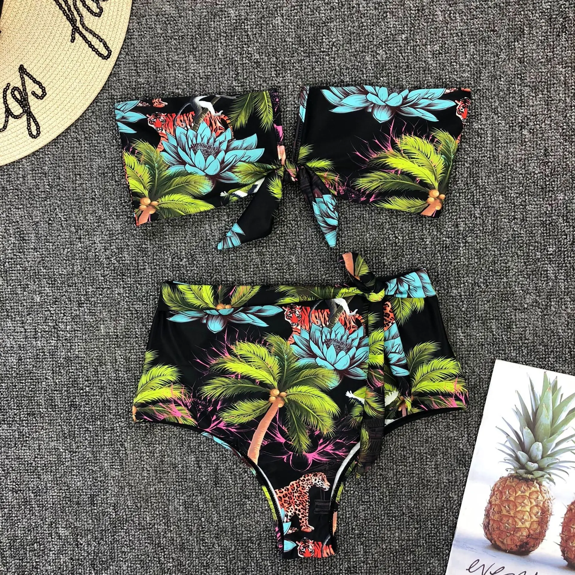 Agouti Printed High Waist Bikini 2020 Bandeau Female Swimsuit Women Swimwear Two-pieces Bikini set Bather Bathing Suit Swim Lady Agouti Printed High Waist Bikini 2020 Bandeau Female Swimsuit Women Swimwear Two-pieces Bikini set Bather Bathing Suit Swim Lady