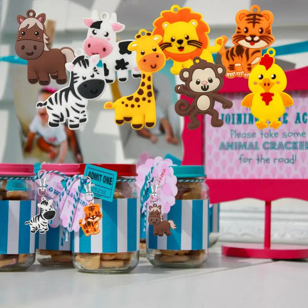 24 Pieces of Jungle Safari Animal Keychains Suitable for Safari Party Supplies Children's Party Bag Filling Jungle Bab party toys,toy gift filler,pop keychain toys,baby buddha keychains