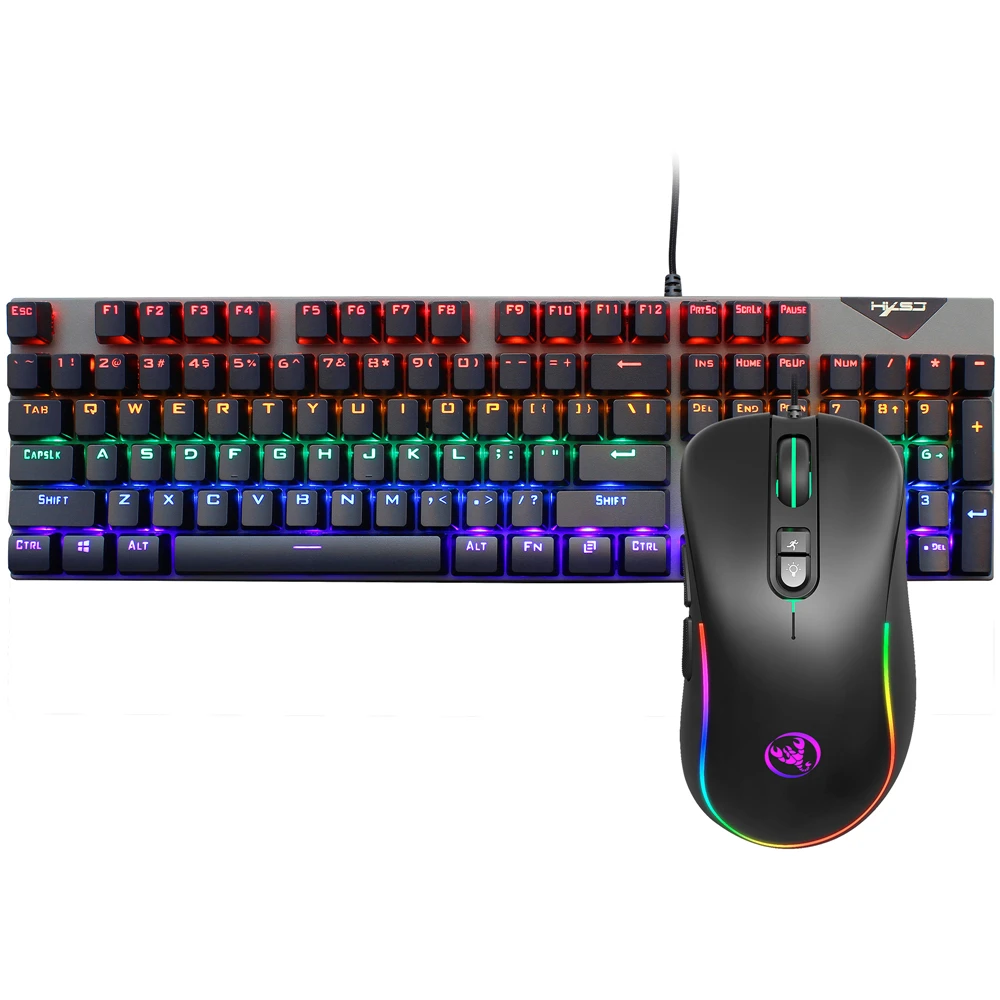 L300 기계식 키보드 + J300 유선 마우스 세트 게임용 키보드 RGB 믹스 백라이트 104 키 블루 스위치, 게임용 노트북 PC 용