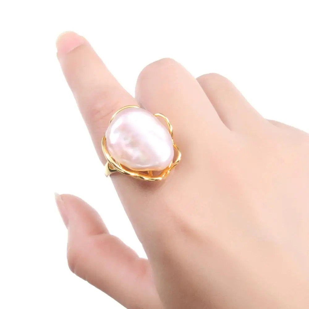 Кольцо с натуральным пресноводным жемчугом барокко Жемчуг золотого цвета кольца для женщин подарок вечерние кольца с жемчугом регулируемые ювелирные изделия
