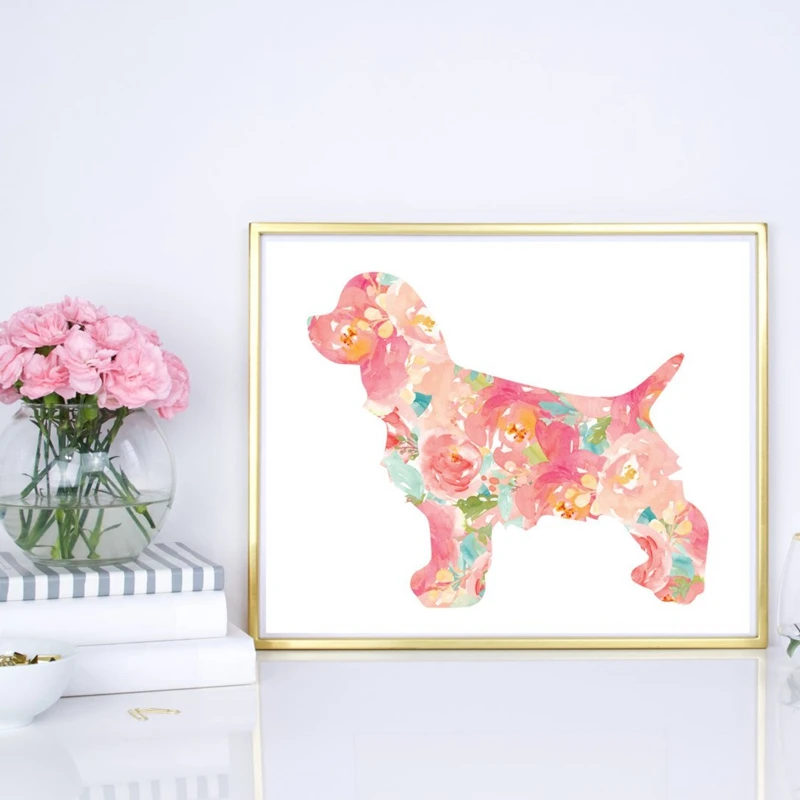 Cocker-Spaniel-Portrait-Watercolor-Floral-Dog-Canvas-Poster-Nursery-Wall-Art-Print-Painting-Pet-Dogs-Picture