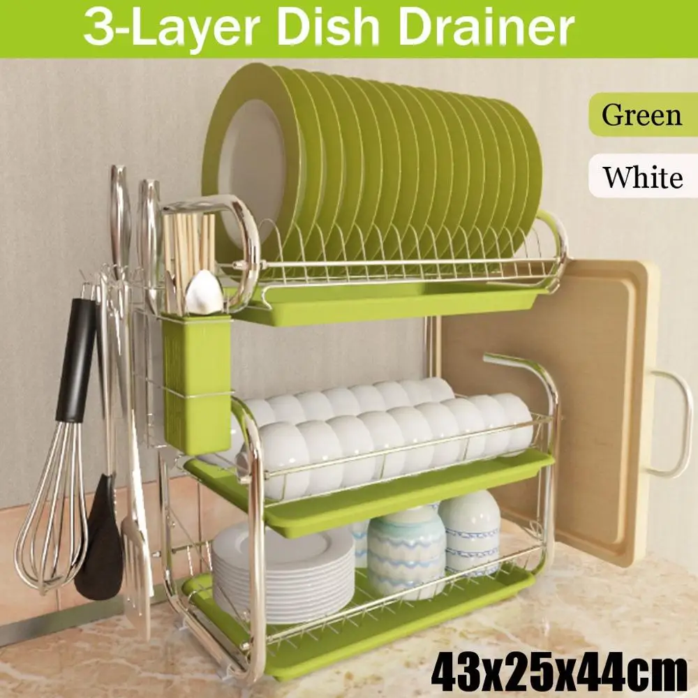 Stainless 3 Tiers Dish Drainer Kitchen Rack Storage Shelf Washing Holder Basket Plated Knife Sink Drying Organizer Tools | Дом и сад